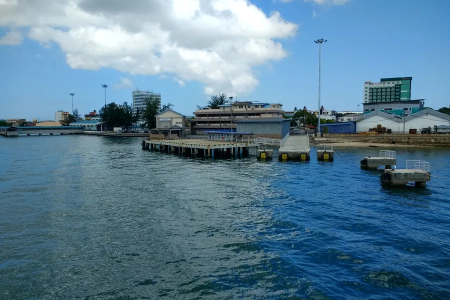 Labuan ferry terminal and waterfront seen from the sea